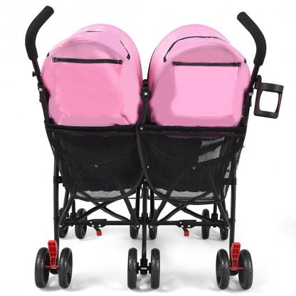 Foldable Twin Baby Double Stroller Ultralight Umbrella Kids Stroller-Pink - Color: Pink