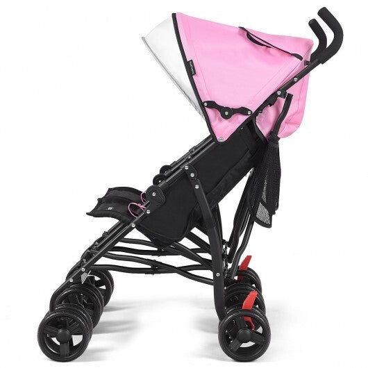 Foldable Twin Baby Double Stroller Ultralight Umbrella Kids Stroller-Pink - Color: Pink