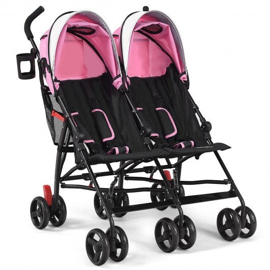 Foldable Twin Baby Double Stroller Ultralight Umbrella Kids Stroller-Black