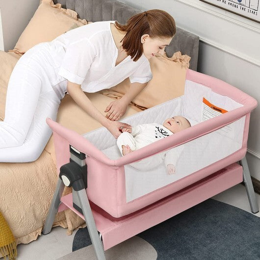 Portable Baby Bedside Sleeper with Adjustable Heights and Angle-Pink - Color: Pink