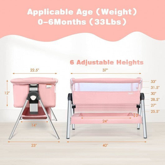 Portable Baby Bedside Sleeper with Adjustable Heights and Angle-Pink - Color: Pink