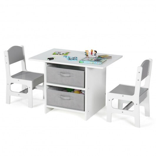 Wooden Kids Table and Chairs with Storage Baskets Puzzle - Color: Gray & White