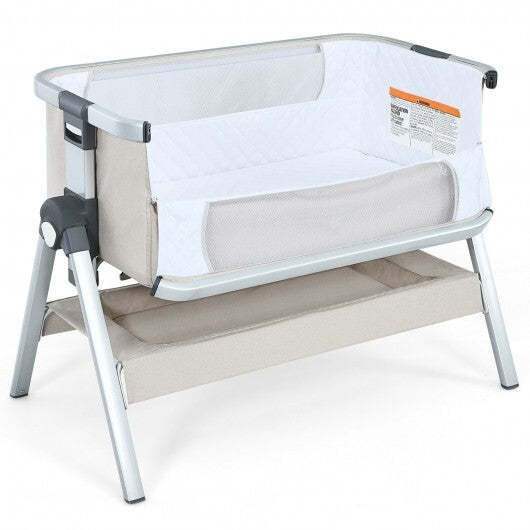 Baby Bassinet Bedside Sleeper with Storage Basket and Wheel for Newborn-Beige - Color: Beige