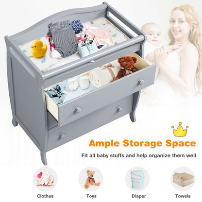 Baby Changing Table Infant Diaper with 3 Drawers and Safety Belt-Gray - Color: Gray