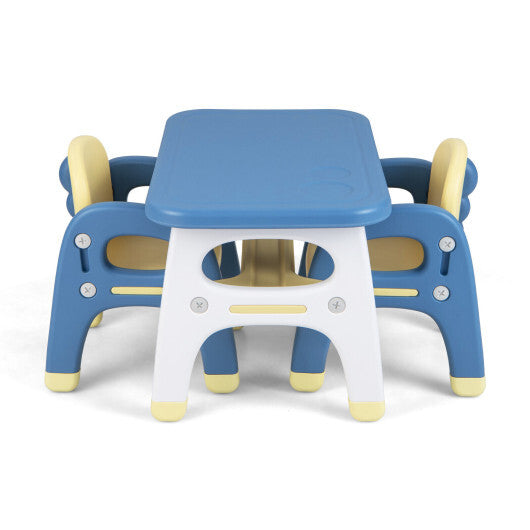 Kids Table and 2 Chairs Set with Storage Shelf and Building Blocks-Blue - Color: Blue