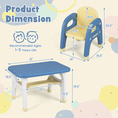 Kids Table and 2 Chairs Set with Storage Shelf and Building Blocks-Blue - Color: Blue