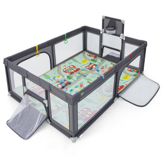 Large Baby Playpen with Mat and Ocean Balls-Light gray