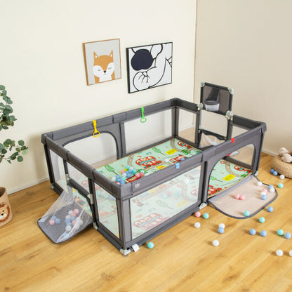 Large Baby Playpen with Mat and Ocean Balls-Light gray