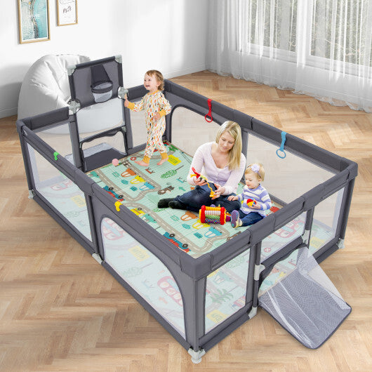 Large Baby Playpen with Mat and Ocean Balls-Light gray