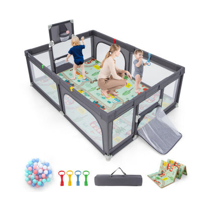 Large Baby Playpen with Mat and Ocean Balls-Light gray