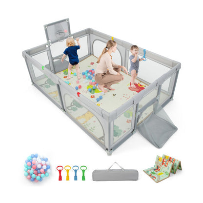 Large Baby Playpen with Mat and Ocean Balls-Light gray