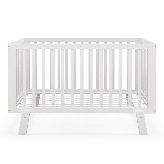 Rubber Wood Baby Crib with Adjustable Mattress Heights and Guardrails-White