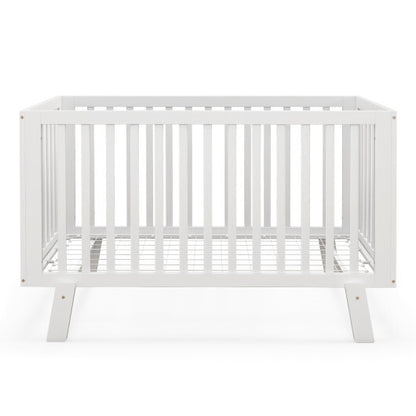 Rubber Wood Baby Crib with Adjustable Mattress Heights and Guardrails-White