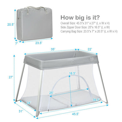 Lightweight Foldable Baby Playpen w/ Carry Bag-Dark Gray