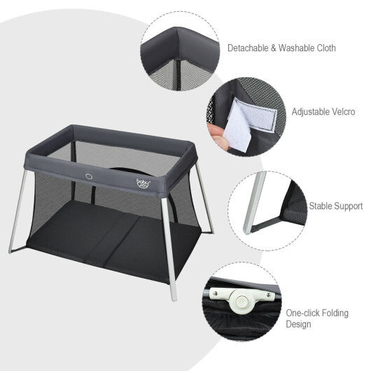 Lightweight Foldable Baby Playpen w/ Carry Bag-Dark Gray