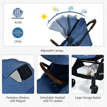 2-in-1 Convertible Aluminum Baby Stroller with Adjustable Canopy-Blue