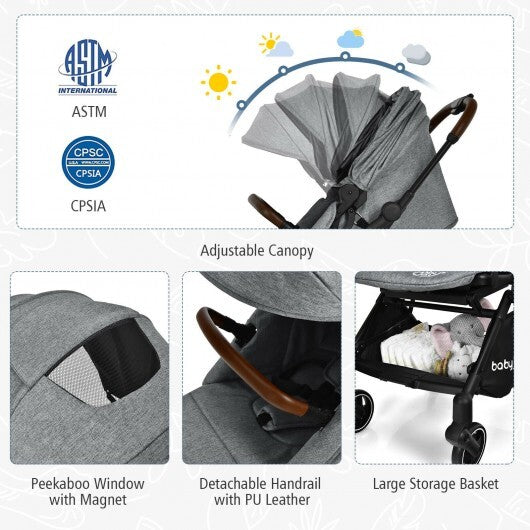 2-in-1 Convertible Aluminum Baby Stroller with Adjustable Canopy-Blue