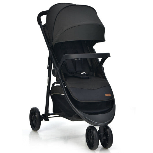 Baby Jogging Stroller with Adjustable Canopy for Newborn-Black - Color: Black