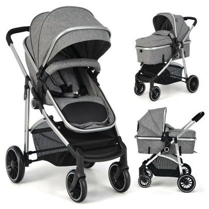 2-in-1 Convertible Baby Stroller with Reversible Seat-Gray - Color: Gray