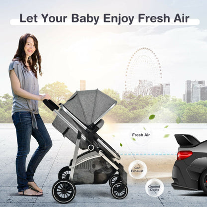 2-in-1 Convertible Baby Stroller with Reversible Seat-Gray - Color: Gray