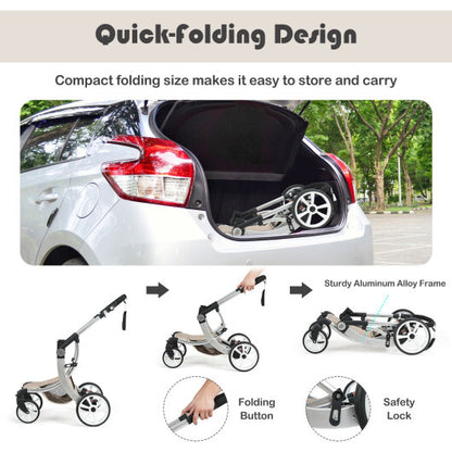 Folding Aluminum Infant Reversible Stroller with Diaper Bag-Beige - Color: Beige