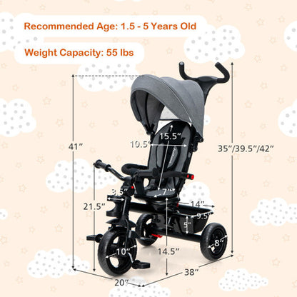 4-in-1 Baby Tricycle Toddler Trike with Convertible Seat-Gray - Color: Gray