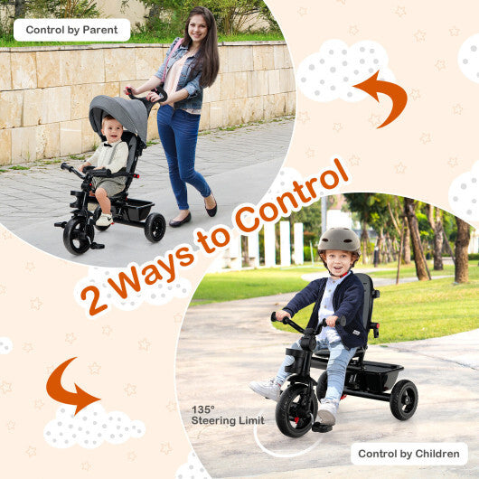 4-in-1 Baby Tricycle Toddler Trike with Convertible Seat-Gray - Color: Gray