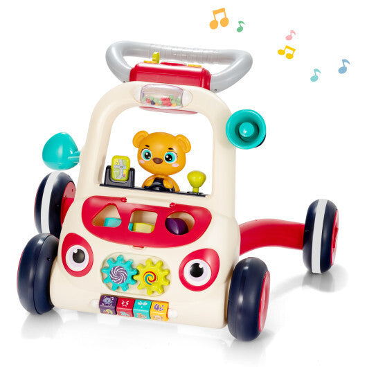 2-in-1 Sit-to-Stand Baby Push Walker with Music and Light