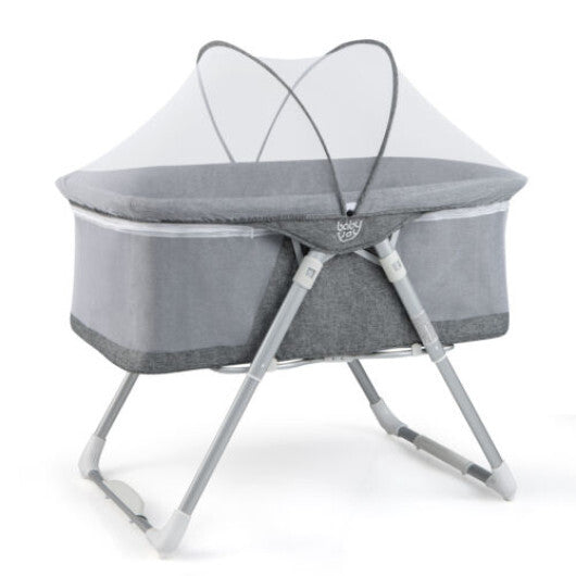 2-In-1 Baby Bassinet with Mattress and Net-Gray