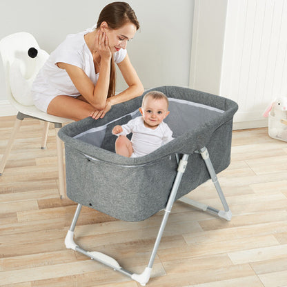 2-In-1 Baby Bassinet with Mattress and Net-Gray - Color: Gray