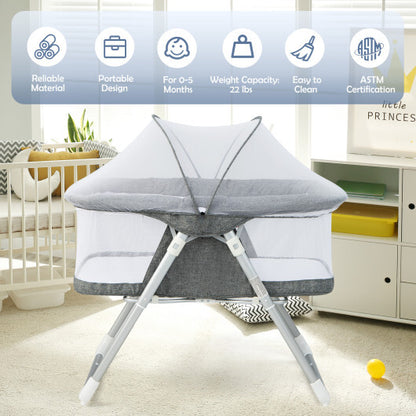 2-In-1 Baby Bassinet with Mattress and Net-Gray - Color: Gray