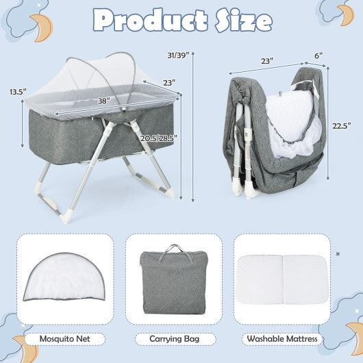 2-In-1 Baby Bassinet with Mattress and Net-Gray - Color: Gray