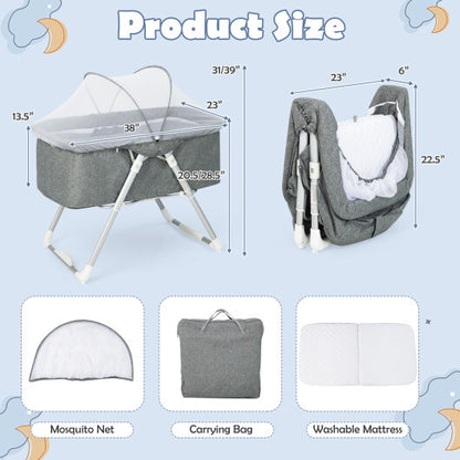 2-In-1 Baby Bassinet with Mattress and Net-Gray - Color: Gray