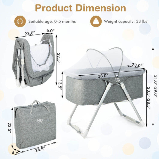 2-In-1 Baby Bassinet with Mattress and Net-Gray