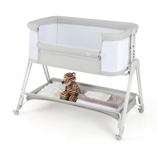 Baby Portable Bedside Sleeper with 7 Adjustable Heights-Gray - Color: Gray