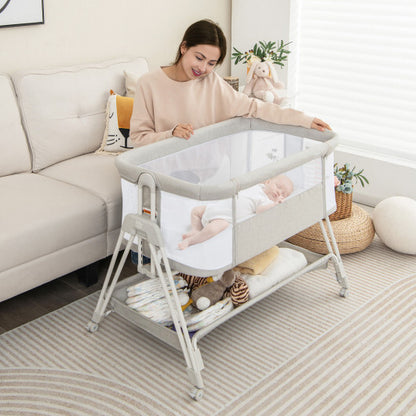 Baby Portable Bedside Sleeper with 7 Adjustable Heights-Gray - Color: Gray