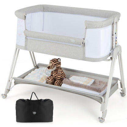 Baby Portable Bedside Sleeper with 7 Adjustable Heights-Gray - Color: Gray