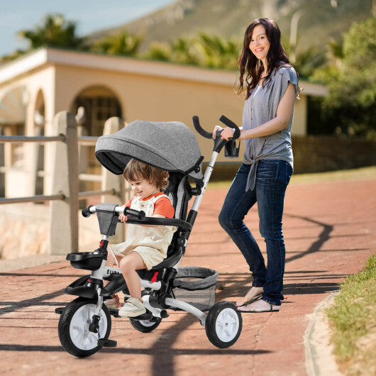 7-in-1 Detachable Baby Stroller with Canopy and Safety Harness-Gray