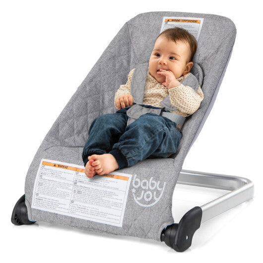 Baby Bouncer Seat with Aluminum and Metal Frame-Light Gray