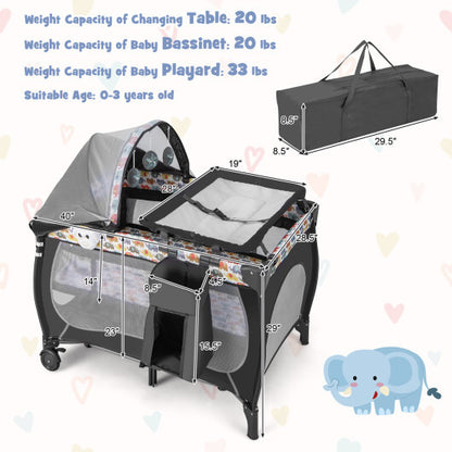 4 in 1 Portable Baby Nursery Center with Net and Music Box-Multicolor