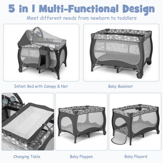 4 in 1 Portable Baby Nursery Center with Net and Music Box-Multicolor