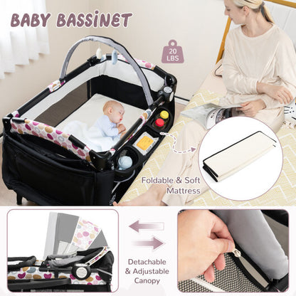 4 in 1 Portable Pack and Play Baby Nursery Center with Bassinet-Purple - Color: Purple