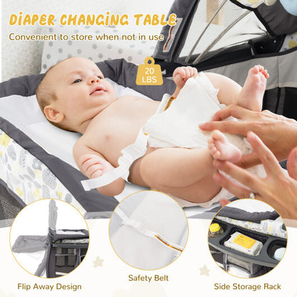 4 in 1 Portable Pack and Play Baby Nursery Center with Bassinet-Yellow - Color: Yellow