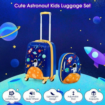 2PC Kids Luggage Set Rolling Suitcase & Backpack-Navy - Color: Navy