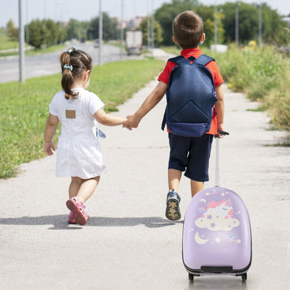 16 Inch Kids Carry-On Luggage Hard Shell Suitcase with Wheels-Pink - Color: Pink