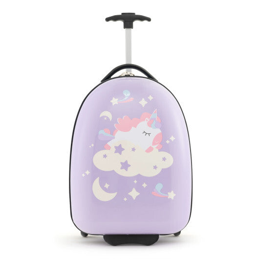 16 Inch Kids Carry-On Luggage Hard Shell Suitcase with Wheels-Pink - Color: Pink