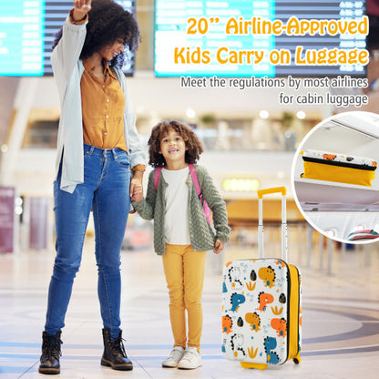 20 Inch Kids Rolling Luggage Foldable Hardshell Carry-on Suitcase on Wheels-Yellow - Color: Yellow