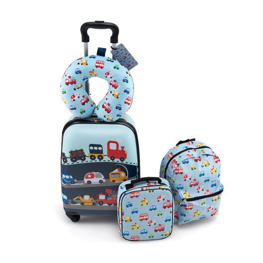 5 Piece Kids Luggage Set with Backpack  Neck Pillow  Name Tag  Lunch Bag-Blue - Color: Blue