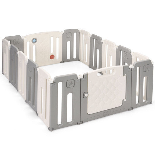 16 Panels Baby Safety Playpen with Drawing Board-Gray