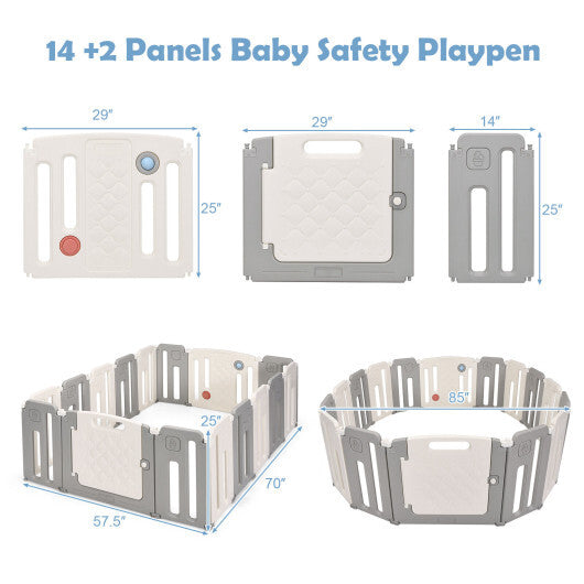 16 Panels Baby Safety Playpen with Drawing Board-Gray